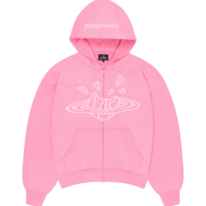 Broken Planet Zip-Up Hoodie Pink