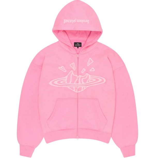 Broken Planet Zip-Up Hoodie Pink